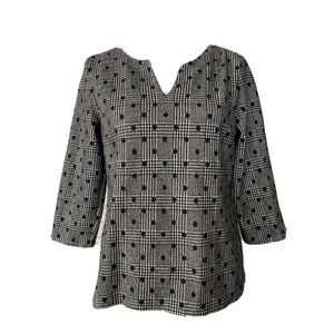 Talbots Sweater Top Large Black Polka Dots 3/4 Sle